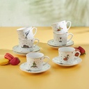 Karaca Little Prince 12-Piece Porcelain Espresso Turkish Coffee Cup Set for 6 People, 80ml, White Multi