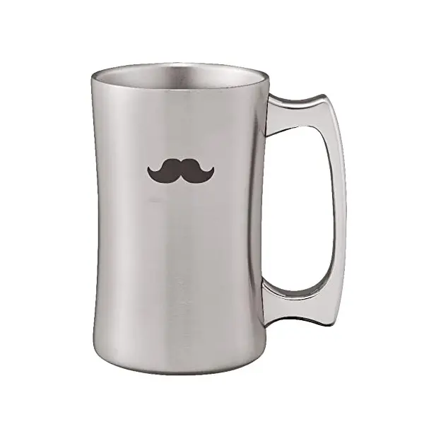 【DOSHISHA】不銹鋼真空保溫啤酒杯【鬍鬚】420ml（附手柄）