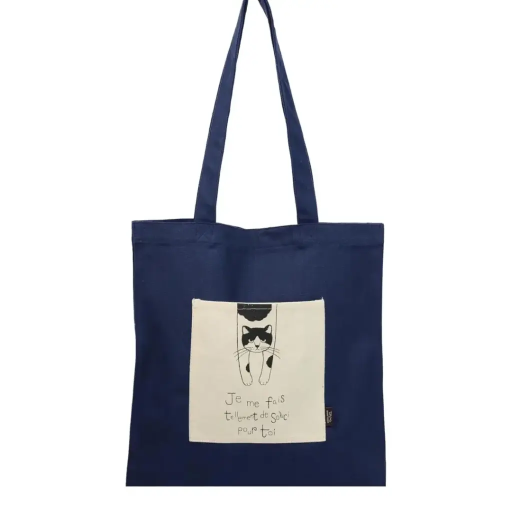 貓圖案帆布手提袋（深藍色）by 戸崎尚美