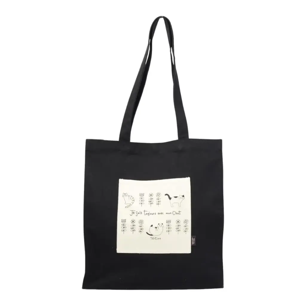 貓圖案帆布手提袋（黑色）by 戸崎尚美