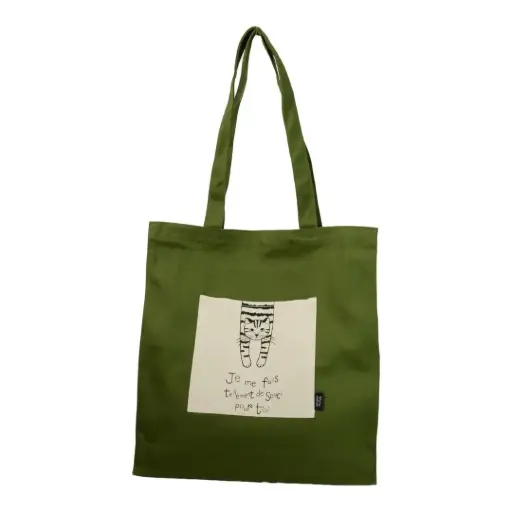 [4526741383869] Tartine Cat Canvas Tote Bag (Green) by Naomi Tosaki