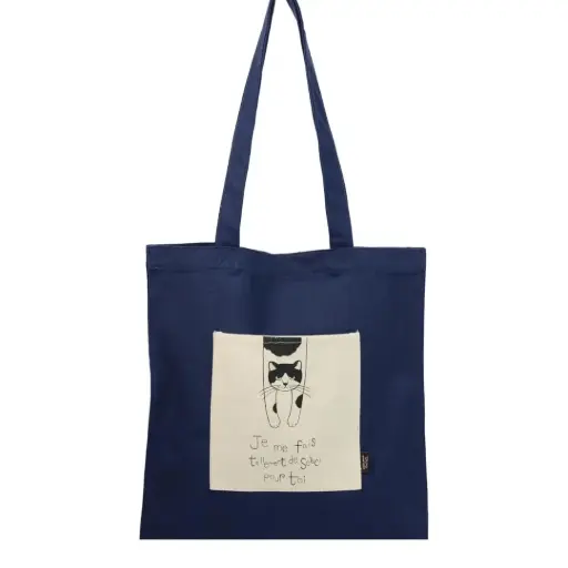[4526741383845] 貓圖案帆布手提袋（深藍色）by 戸崎尚美