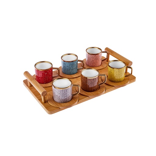 [8683650108153] Espresso Coffee Cup Set with Bamboo Tray