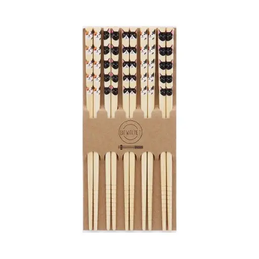 [4953980141132] 天然竹筷子５膳組（貓）